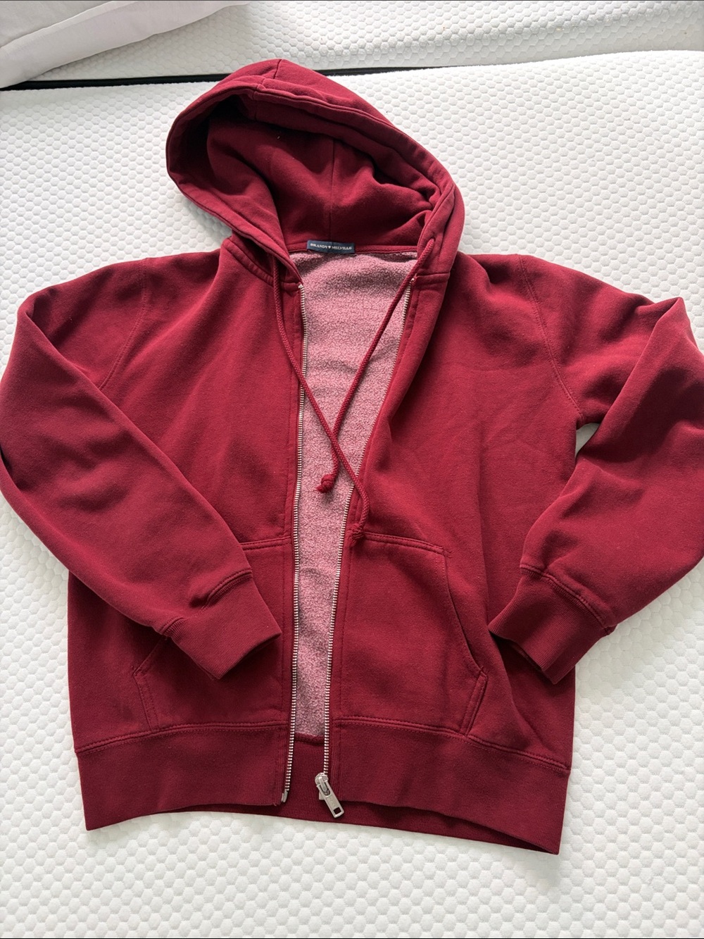 Brandy Melville Burgundy Full-Zip Hooded Sweater
